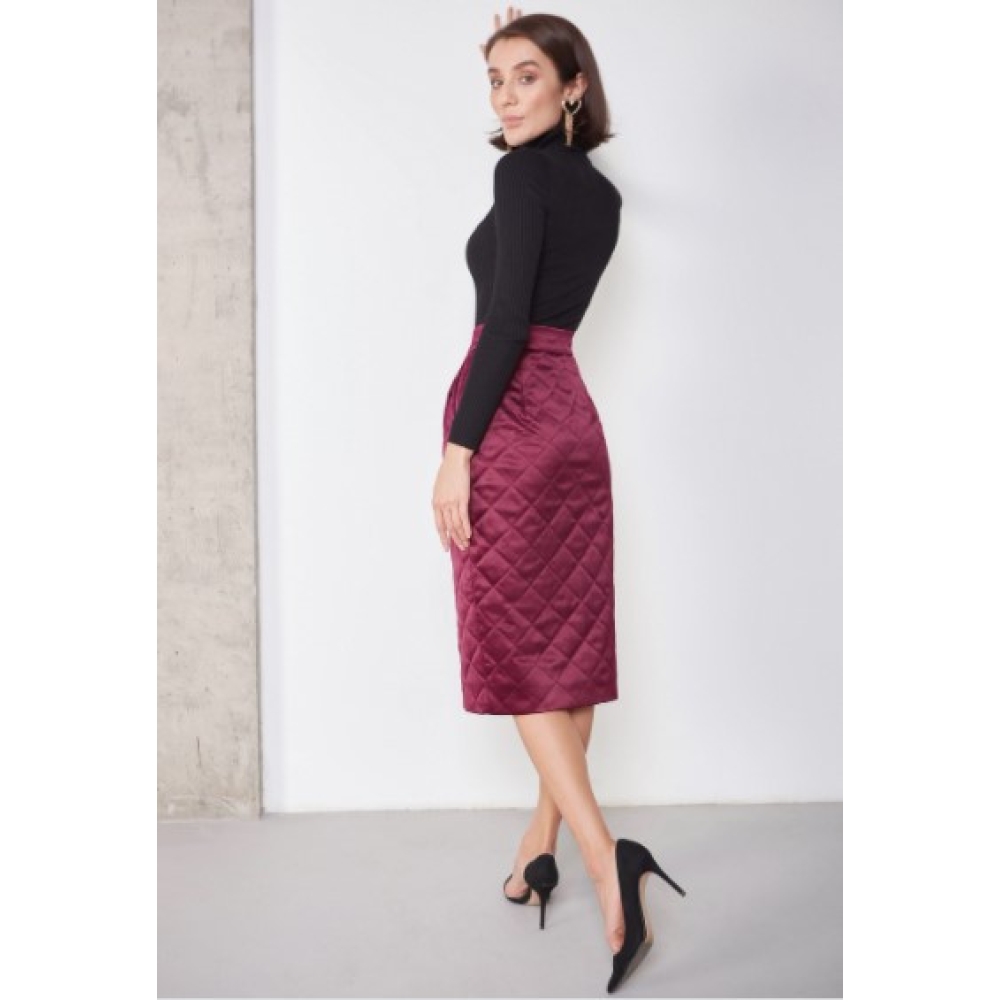 Стьобана жіноча спідниця тепла бордо ( розмір 40 - 54 XS-XXL)