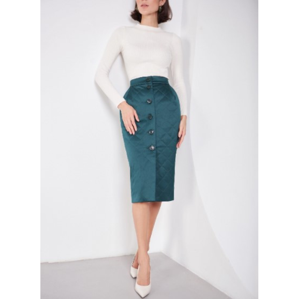Спідниця стьобана тепла довга смарагд ( розмір 40 - 54, XS - XXL)
