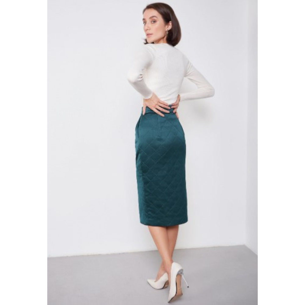Спідниця стьобана тепла довга смарагд ( розмір 40 - 54, XS - XXL)