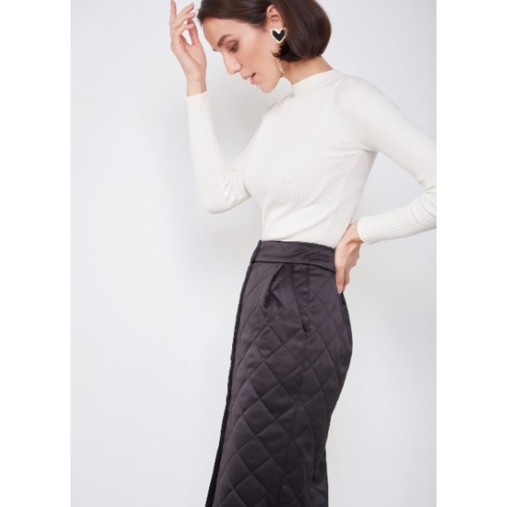 Стильна стьобана спідниця довга чорна ( розмір 40 - 54 XS - XXL)