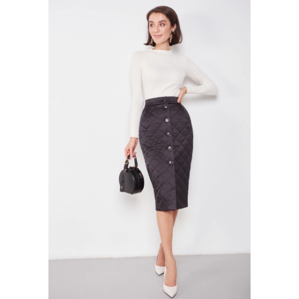 Стильна стьобана спідниця довга чорна ( розмір 40 - 54 XS - XXL)