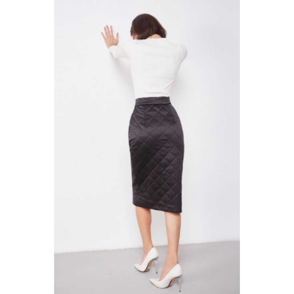 Стильна стьобана спідниця довга чорна ( розмір 40 - 54 XS - XXL)