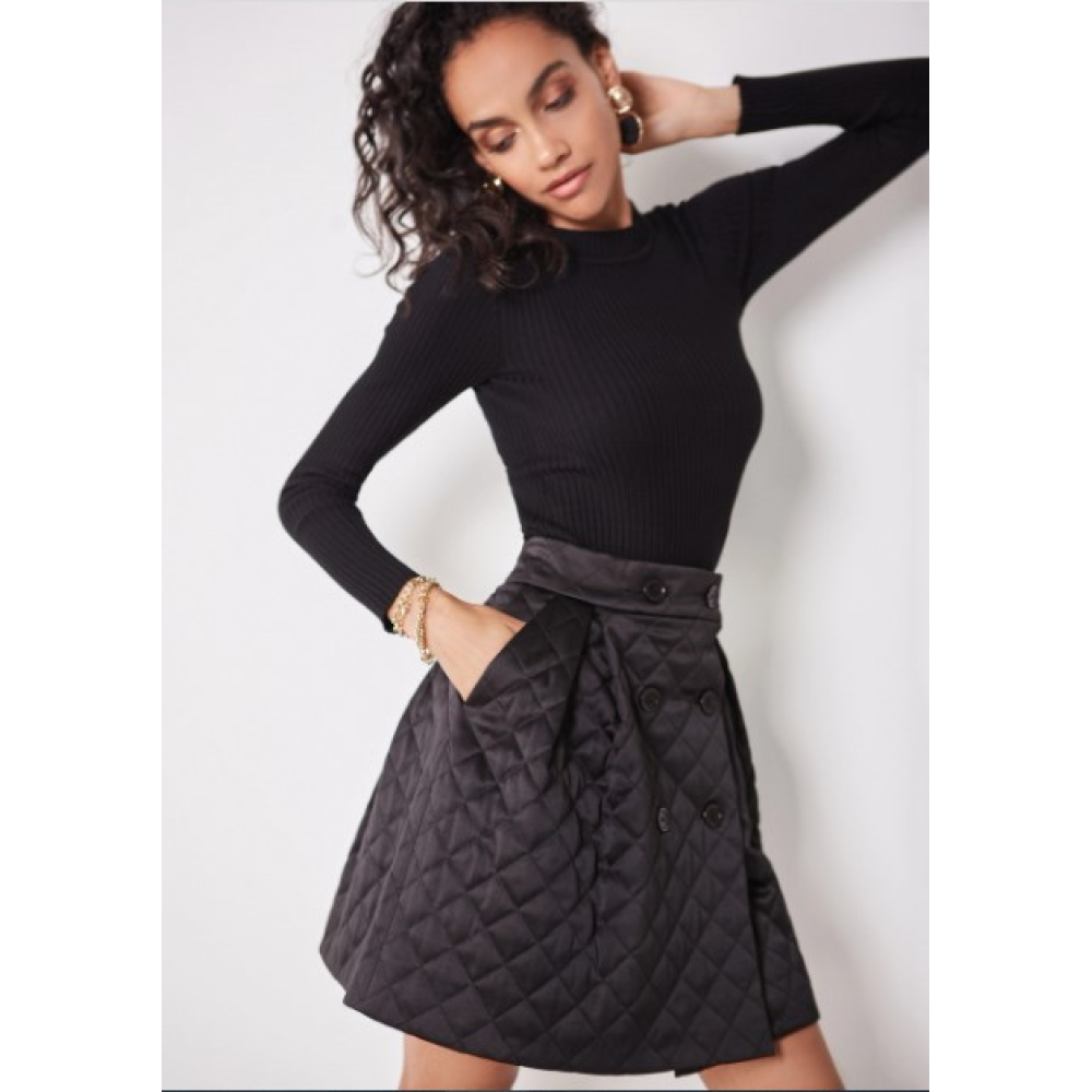 Стильна стьобана спідниця з кишенями коротка чорна (розмір 40 - 54 XS - XXL)