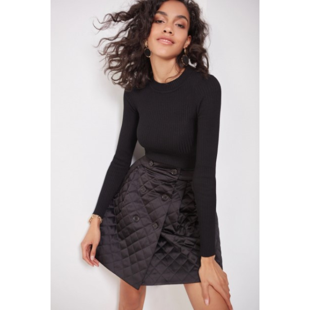 Стильна стьобана спідниця з кишенями коротка чорна (розмір 40 - 54 XS - XXL)
