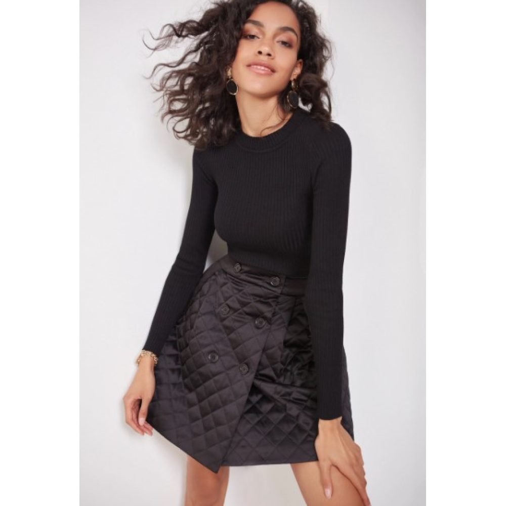 Стильна стьобана спідниця з кишенями коротка чорна (розмір 40 - 54 XS - XXL)
