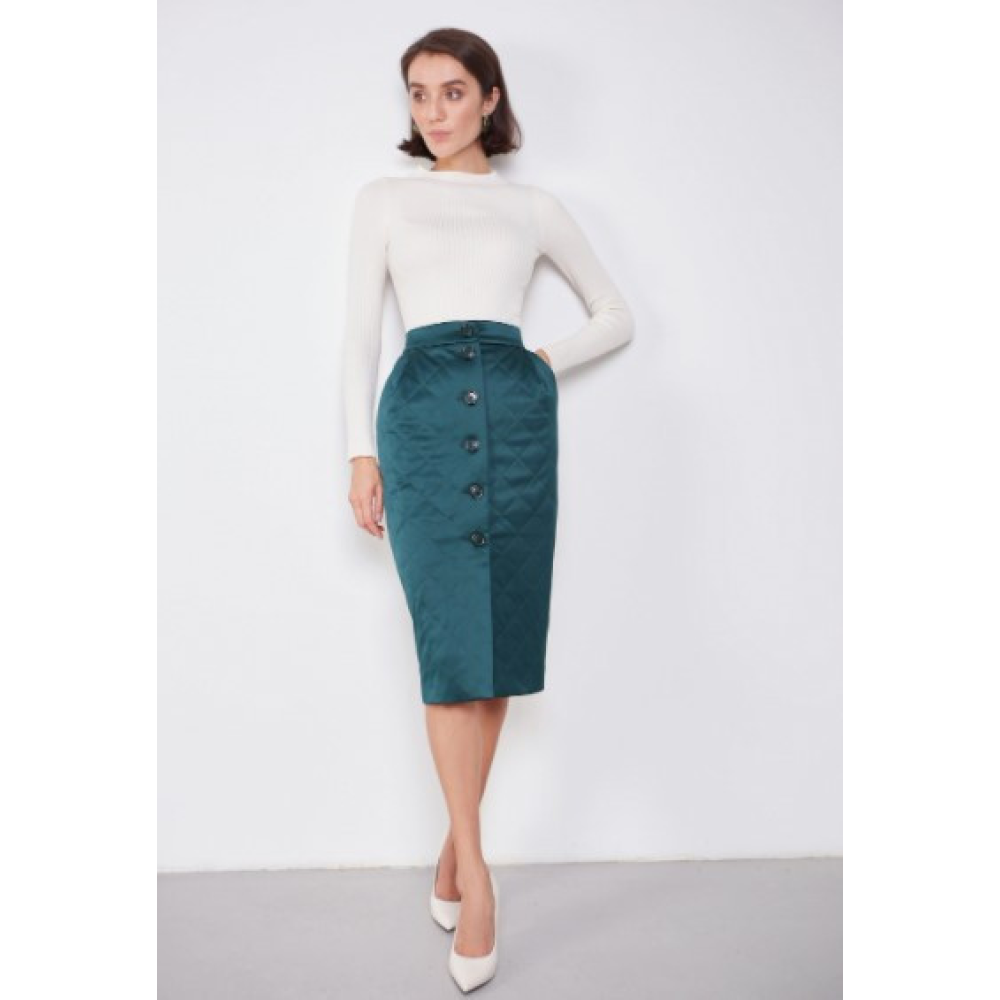 Спідниця стьобана тепла довга смарагд ( розмір 40 - 54, XS - XXL)