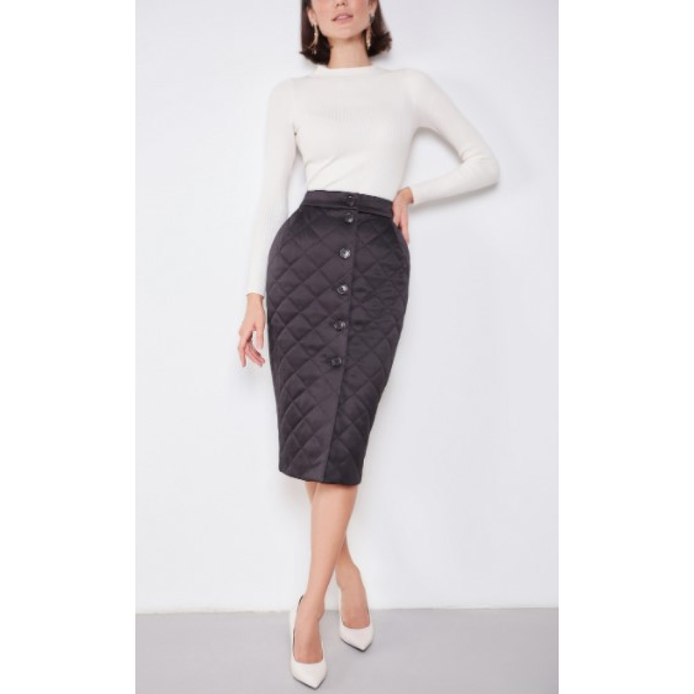 Стильна стьобана спідниця довга чорна ( розмір 40 - 54 XS - XXL)