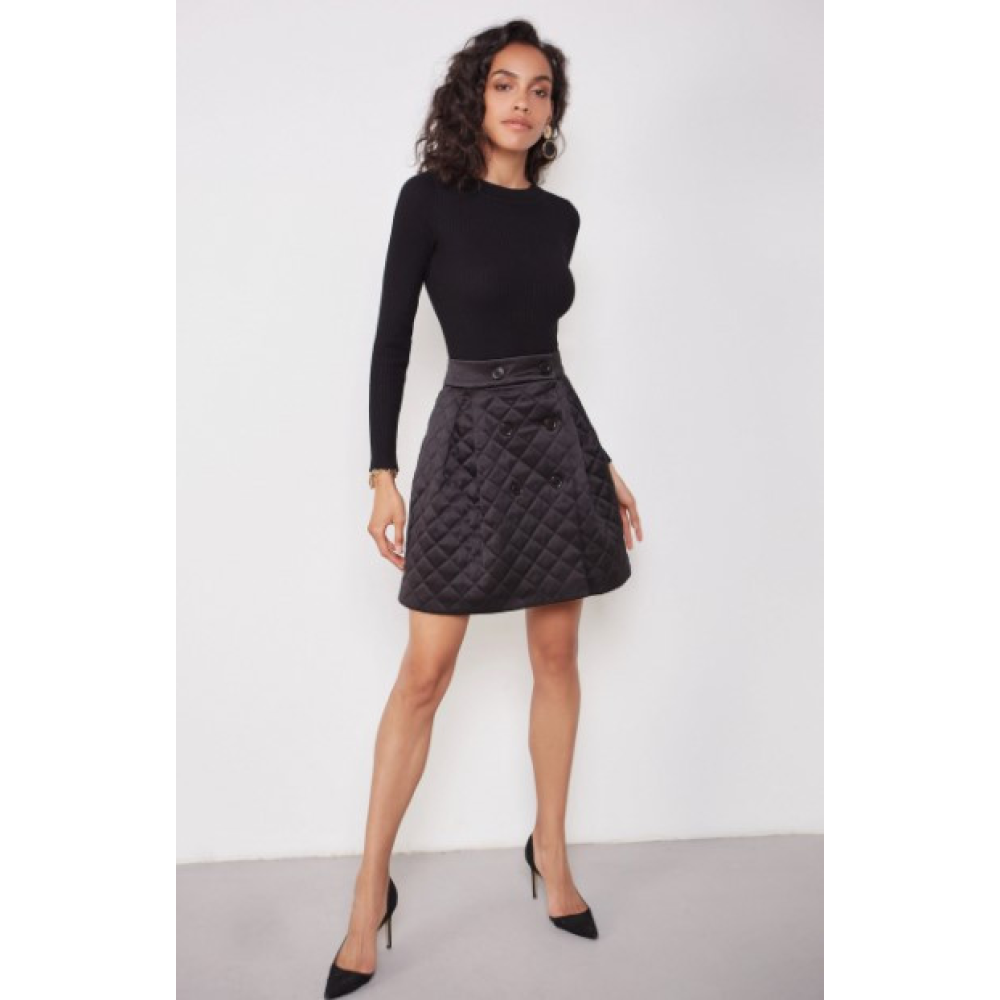 Стильна стьобана спідниця з кишенями коротка чорна (розмір 40 - 54 XS - XXL)